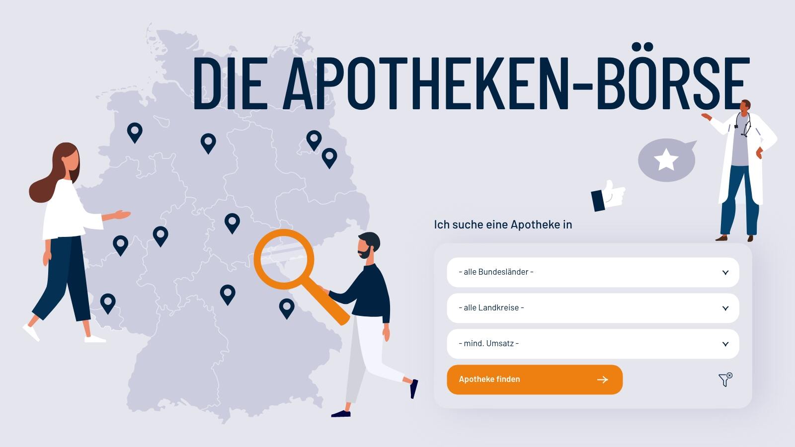 Die Apotheken-Börse bringt zusammen, was zusammen gehört: Wer seine zukünftige Traumapotheke sucht, wird dank unserer digitalen Apotheken-Börse fündig.