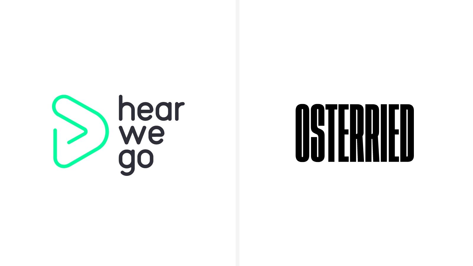 Logos von zwetschke: hearwego mit grünem Play-Signet und der schmale Versalschriftzug OSTERRIED.