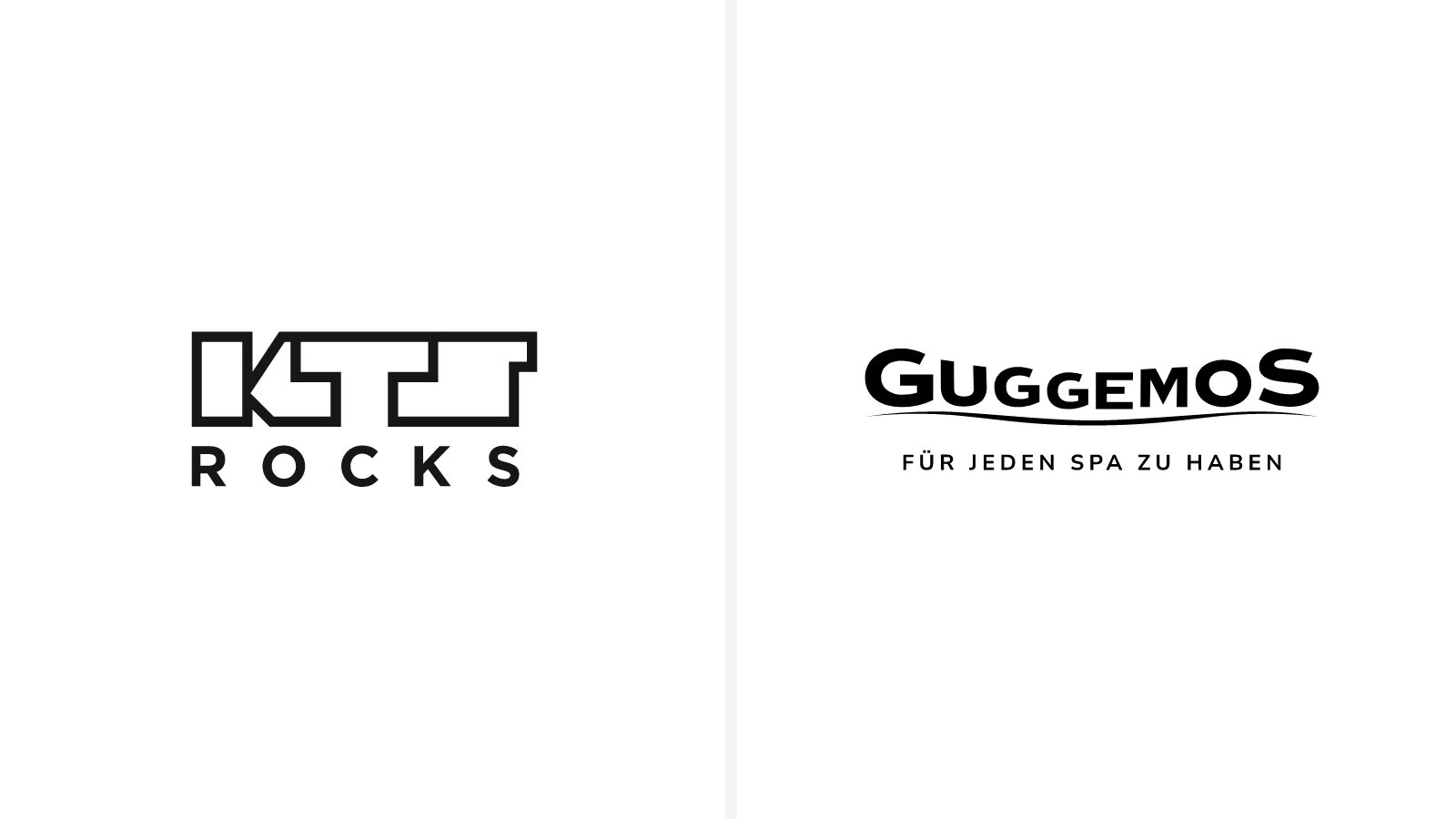 Logos von zwetschke: KTS ROCKS als Linienzeichnung und Guggemos mit dem Zusatz „Für jeden Spa zu haben“.